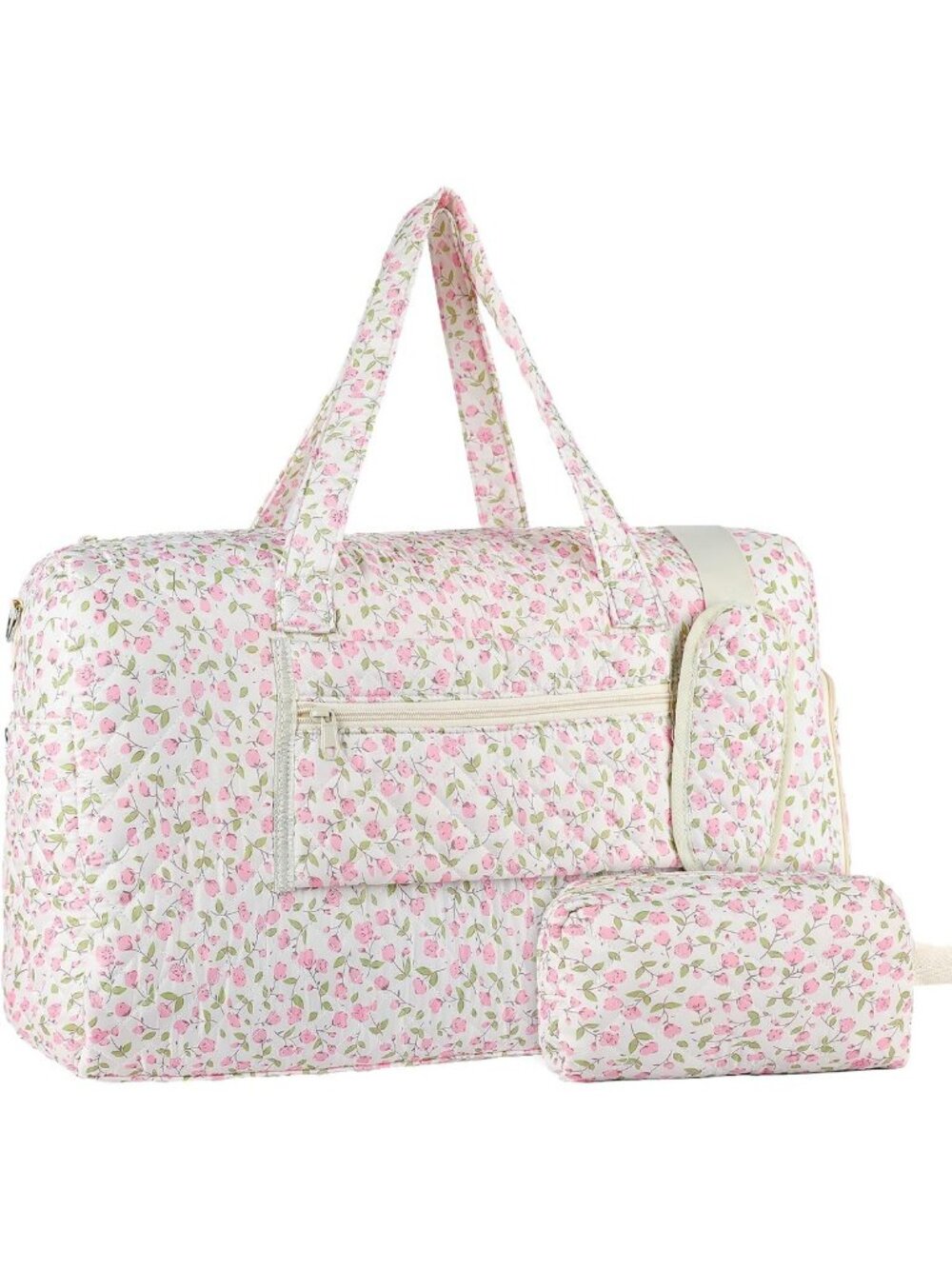Floral Quilted Duffle Bag, 40L Carry On Bag with Shoe Compartment & Toiletry